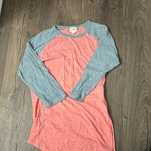 Lula Roe 3/4 length very soft blue/salmon shirt